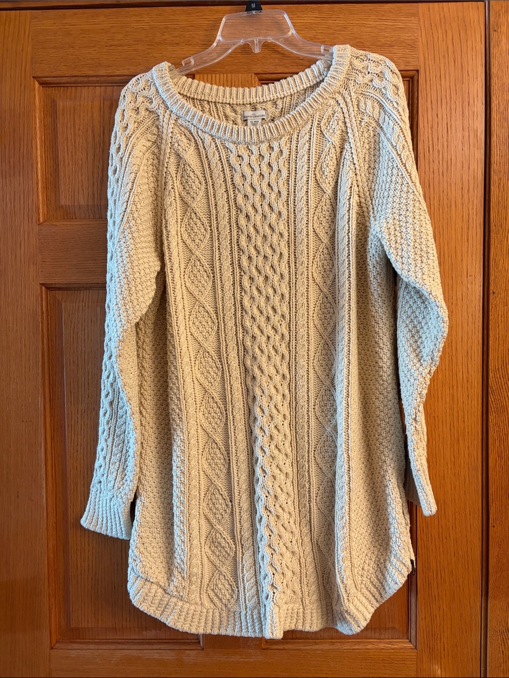 NWT LL BEAN Signature Women’s Fisherman’s Cable Knit Sweater Tunic w/Side Zipper